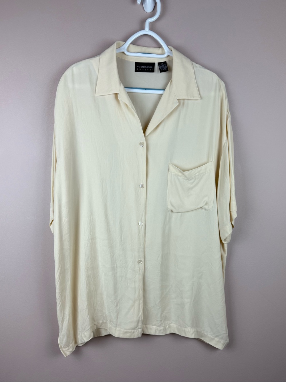 Liz Claiborne | vintage 100% silk short button down top blouse Size 14